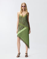 Asymmetric patchwork-effect lace mini dress - | Pinko