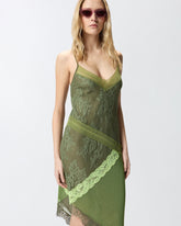 Asymmetric patchwork-effect lace mini dress - | Pinko