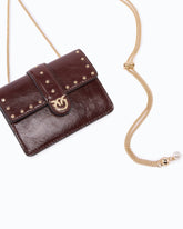Love Pocket card holder in leather with chain shoulder strap - Dark Red | Pinko