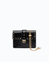 Love Pocket card holder in leather with chain shoulder strap - Black | Pinko