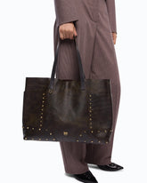 Shopper bag in cloud leather with patches and studs - Dark Red | Pinko