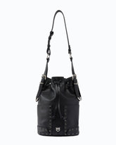 Bucket Mini crossbody bag in leather with jewel studs - Black | Pinko