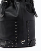Bucket Mini crossbody bag in leather with jewel studs - Black | Pinko