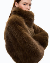 Short technical satin and faux fur bomber jacket - Brown | Pinko
