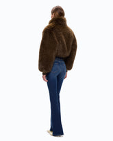 Short technical satin and faux fur bomber jacket - Brown | Pinko