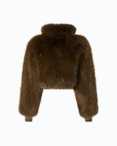 Short technical satin and faux fur bomber jacket - Brown | Pinko
