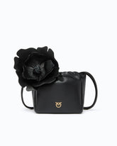 Schulter-Beuteltasche aus Nappaleder mit Blume - Schwarz | Pinko