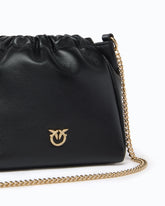 Schulter-Beuteltasche aus Nappaleder mit Blume - Schwarz | Pinko