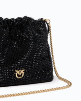 Schulter-Beuteltasche aus Stoff mit Strasssteinen und Blume - | Pinko