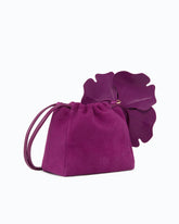 Suede shoulder bucket bag with nappa leather flower - Pink | Pinko