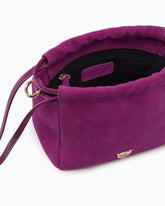 Suede shoulder bucket bag with nappa leather flower - Pink | Pinko