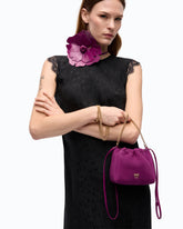 Suede shoulder bucket bag with nappa leather flower - Pink | Pinko