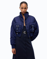 Short technical satin bomber jacket - Blue | Pinko