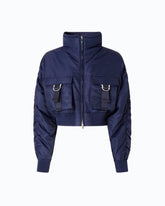 Short technical satin bomber jacket - Blue | Pinko
