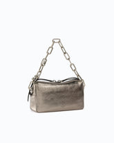 Mini Boston bag in laminated nappa leather with two straps - Light Grey | Pinko
