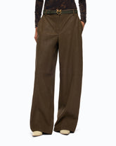 Straight-fit nubuck leather-effect trousers - Green | Pinko