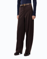 Barrel-fit trousers in wool-blend fabric - Brown | Pinko