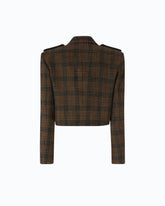 Cropped jacket with micro houndstooth motif - Multicolor Brown-Black | Pinko