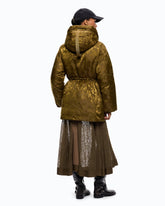 Down jacket in technical satin with camouflage motif - Green | Pinko