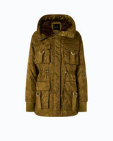 Down jacket in technical satin with camouflage motif - Green | Pinko