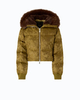 Kurze Daunenjacke aus technischem Satin mit Camouflagemuster - Grün | Pinko