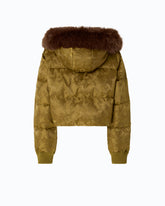 Kurze Daunenjacke aus technischem Satin mit Camouflagemuster - Grün | Pinko