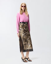 Camouflage midi skirt with lace and slit - | Pinko