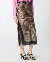 Camouflage midi skirt with lace and slit - | Pinko