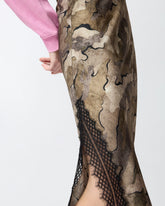 Camouflage midi skirt with lace and slit - | Pinko