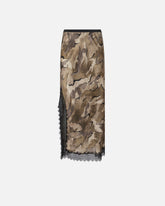 Camouflage midi skirt with lace and slit - | Pinko