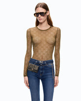 Pullover aus Stretch-Spitze mit Logo-Muster Love Birds - Grün | Pinko