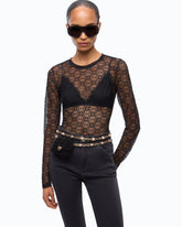 Stretch lace sweater with Love Birds logo motif - | Pinko