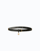 Leather belt with floral studs, 2 cm - Black | Pinko