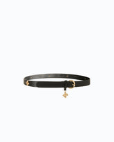Leather belt with floral studs, 2 cm - Black | Pinko