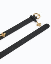 Leather belt with floral studs, 2 cm - Black | Pinko