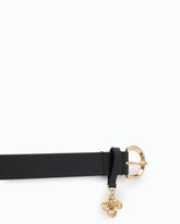 Leather belt with floral studs, 2 cm - Black | Pinko
