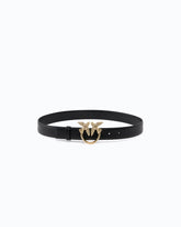 Leather belt with Love Birds jewel buckle, 2.5 cm - Black | Pinko