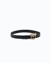 Leather belt with Love Birds jewel buckle, 2.5 cm - Black | Pinko