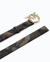 Camouflage belt with Love Birds jewel buckle, 3 cm - Military Green | Pinko