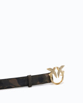 Camouflage belt with Love Birds jewel buckle, 3 cm - Military Green | Pinko