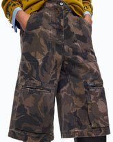 Cotton Bermuda shorts with floral camouflage motif - | Pinko