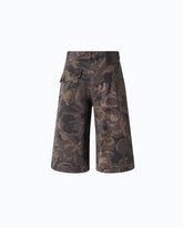 Cotton Bermuda shorts with floral camouflage motif - | Pinko