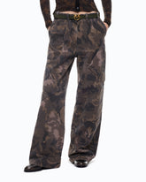 Cotton trousers with floral camouflage motif - | Pinko
