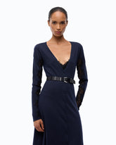Wool midi dress with lace details - Dark Blue | Pinko
