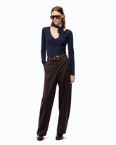Wool sweater with lace and sash - Dark Blue | Pinko