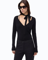 Wollpullover mit Spitze und Schärpe - Schwarz | Pinko