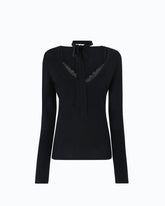 Wollpullover mit Spitze und Schärpe - Schwarz | Pinko