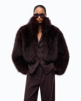 Faux fur cropped jacket with high neck - Purple | Pinko