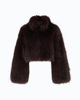 Faux fur cropped jacket with high neck - | Pinko
