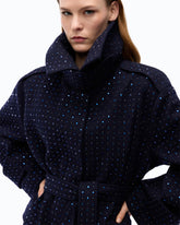 Fully rhinestoned long wool coat - | Pinko